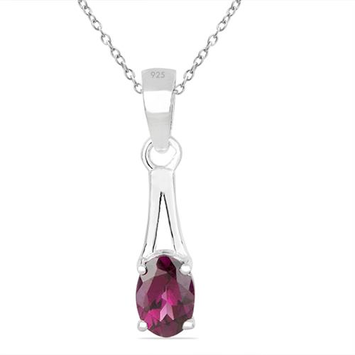 BUY STERLING SILVER NATURAL RHODOLITE GEMSTONE SINGLE STONE PENDANT